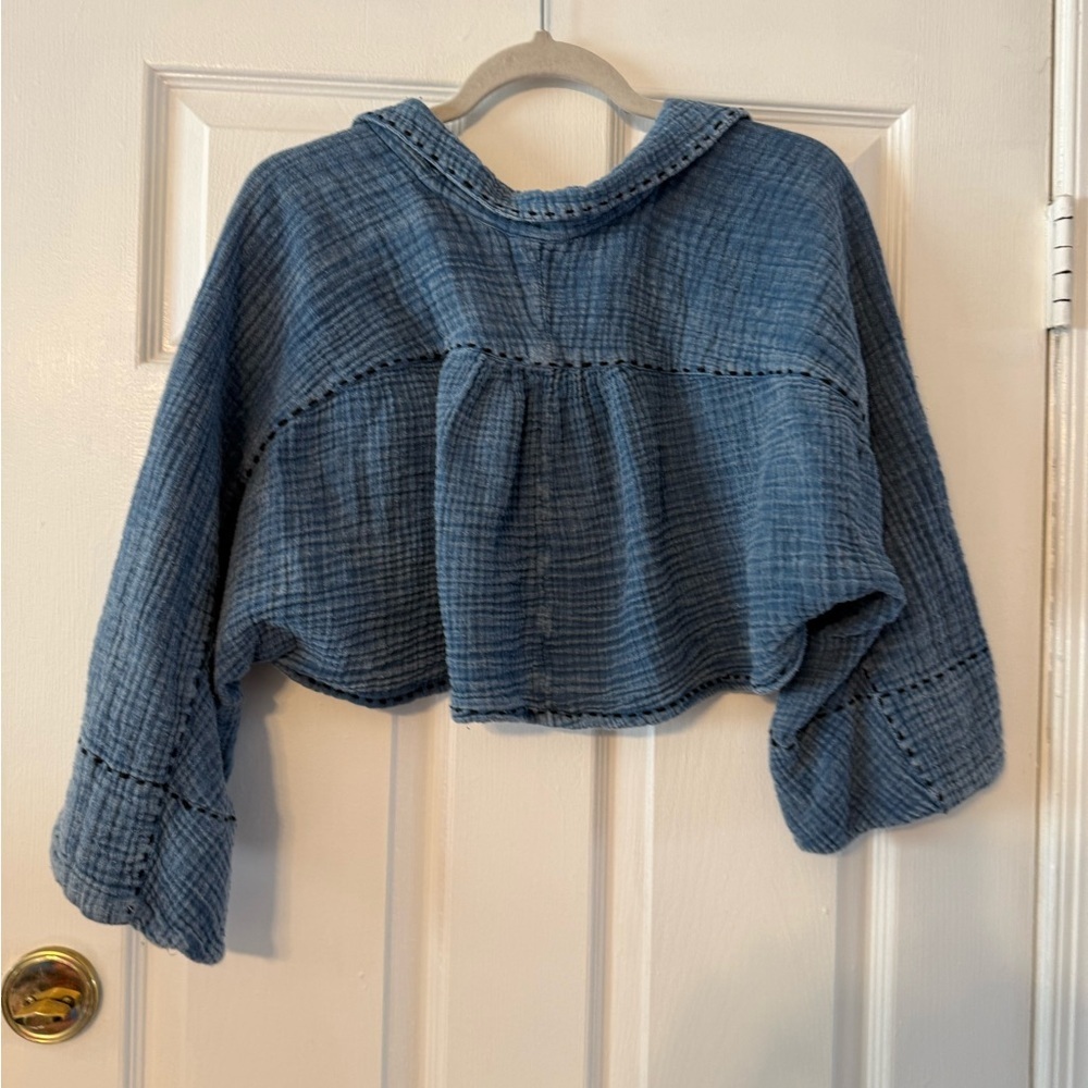 Free People Light Blue Textured Top - Picture 3 of 5